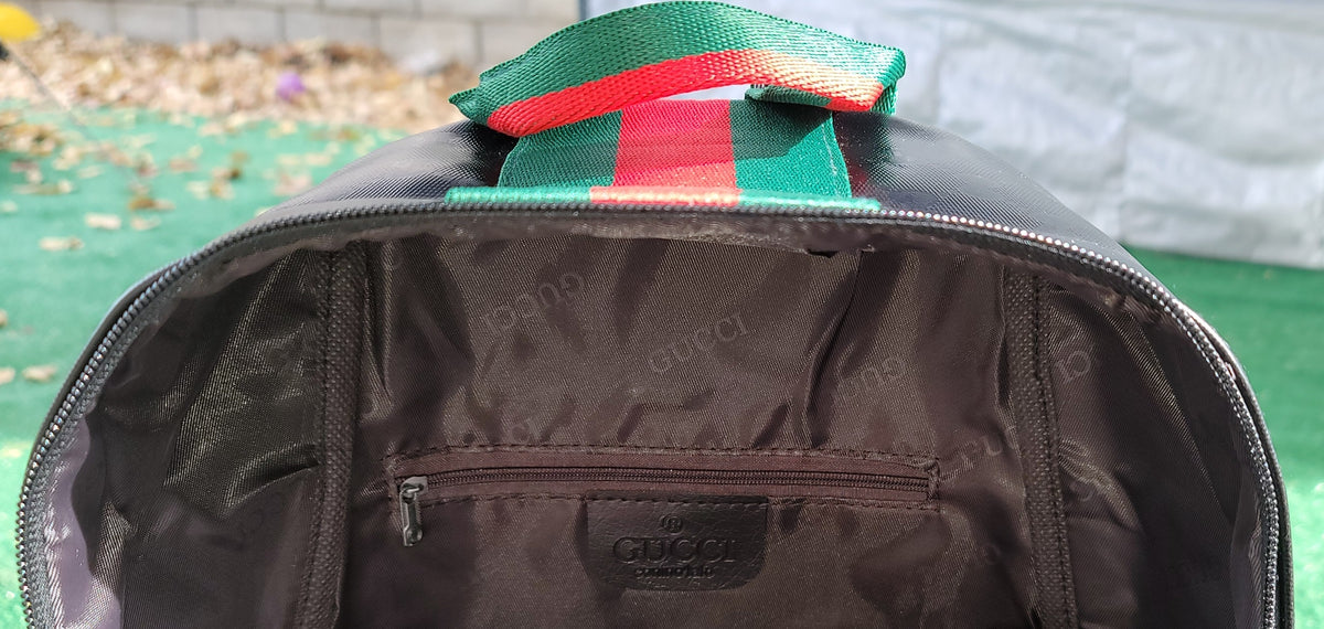 gucci backpack black with green and red straps