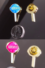 2 SUCKER "SUCK IT" GOLD BACK HAT PINS