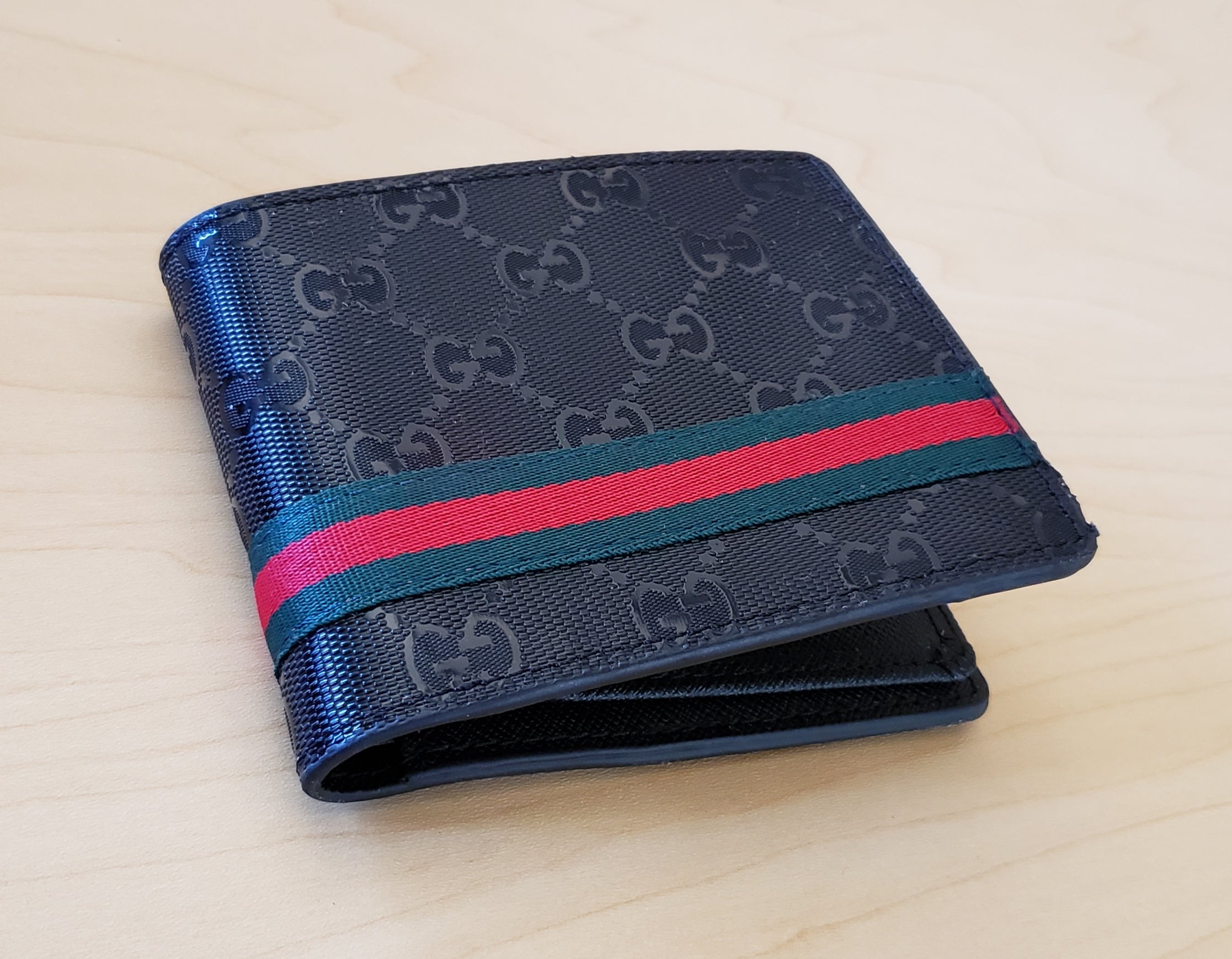 Black With Red And Green Stripe Wallet By Gucci