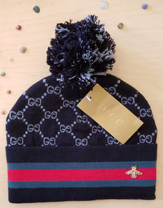 Black GG With Bee Knit Beanie By GUCCI