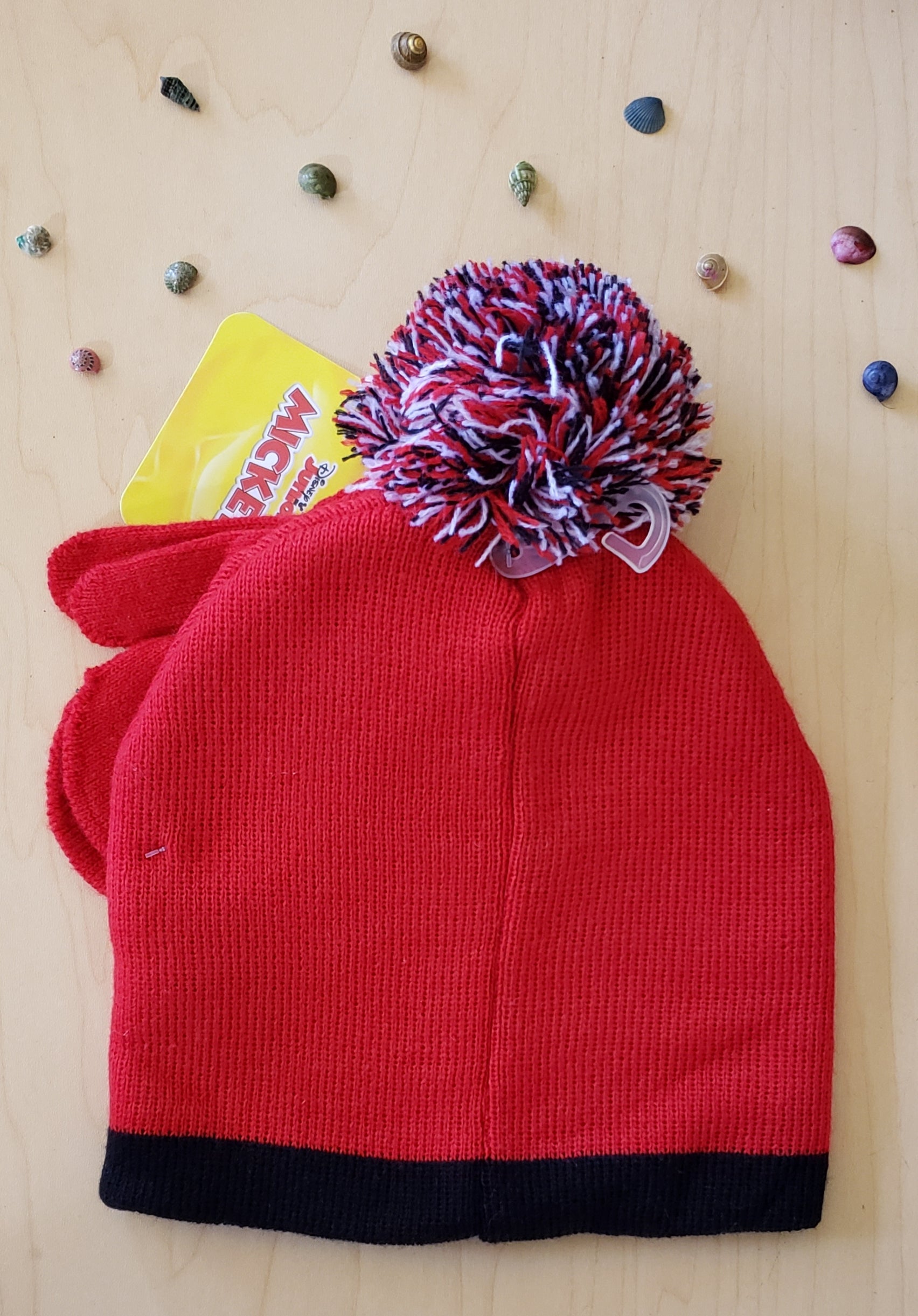 Kids Red And Black Mickey Mouse Beanie And Mittens Set