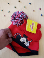 Kids Red And Black Mickey Mouse Beanie And Mittens Set