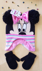 Kids Minnie Mouse Peek-A-Boo Beanie And Mittens Set