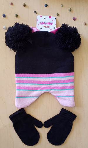 Kids Minnie Mouse Peek-A-Boo Beanie And Mittens Set