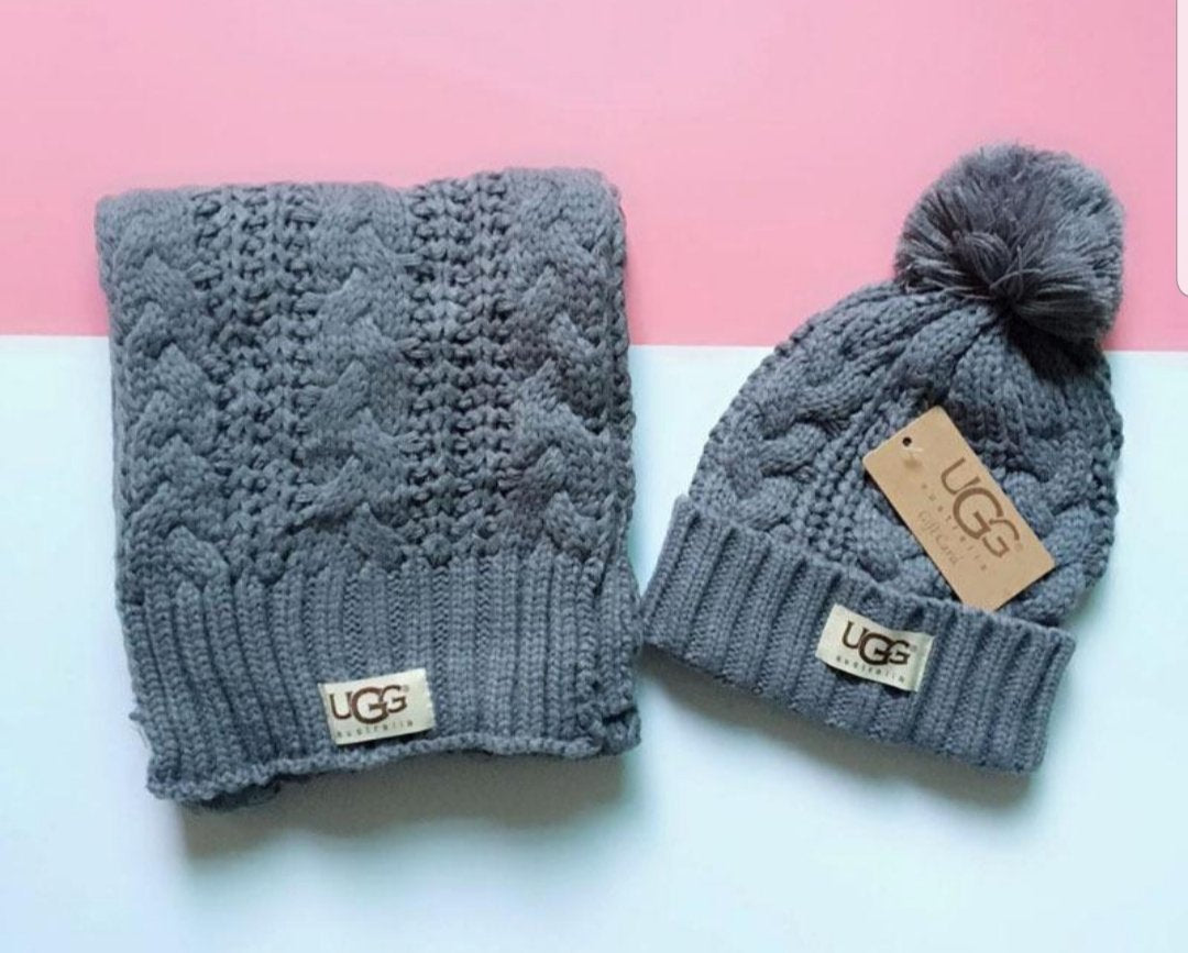 Wolf Grey Beanie And Scarf Set By UGG