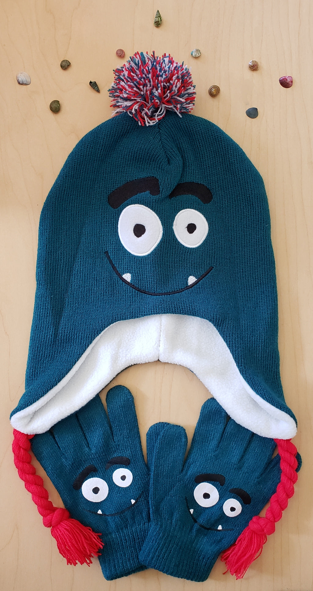 Silly Monster Face Beanie And Gloves Set