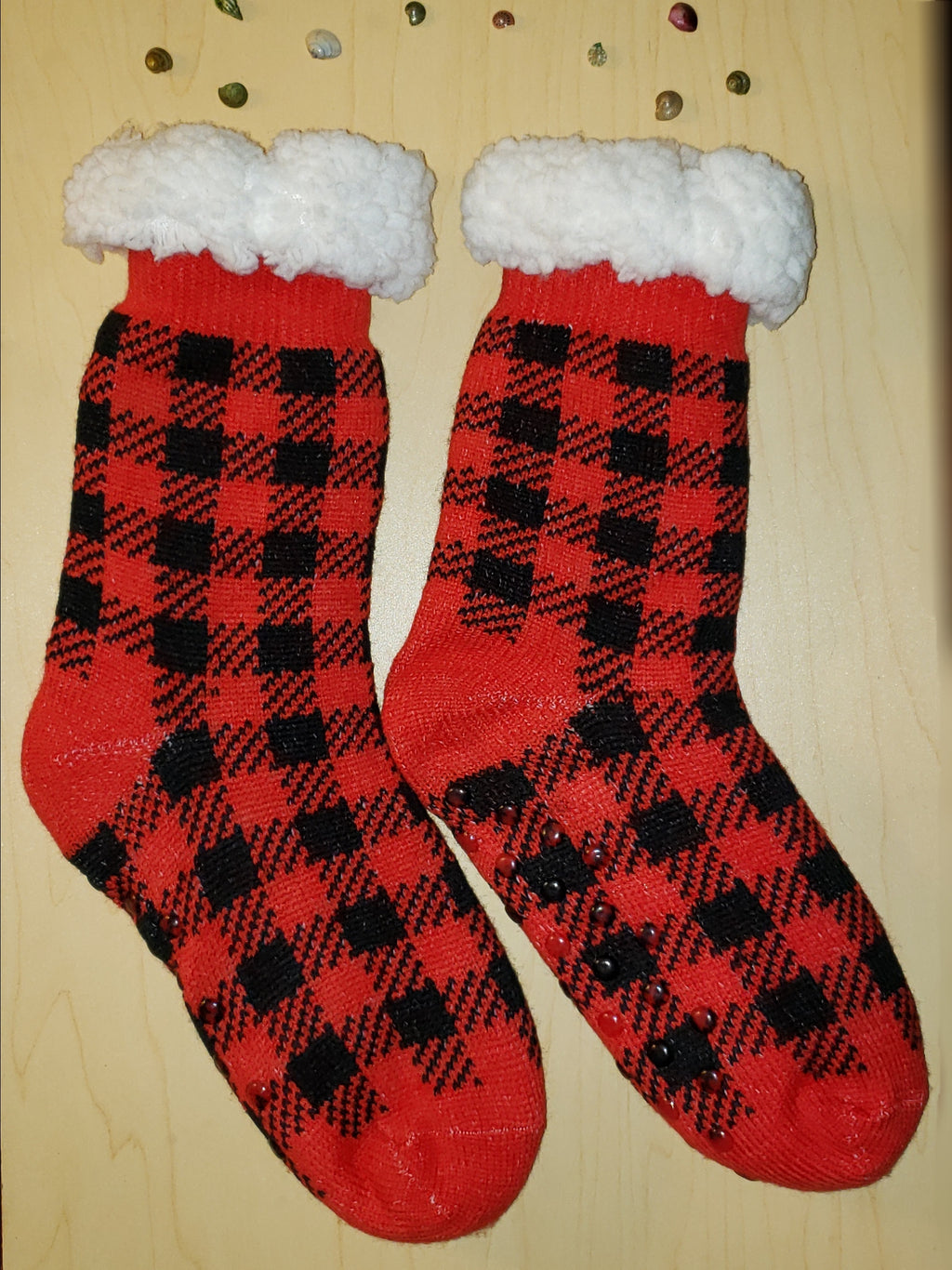 Winter Fluff Red Flannel Slipper Socks