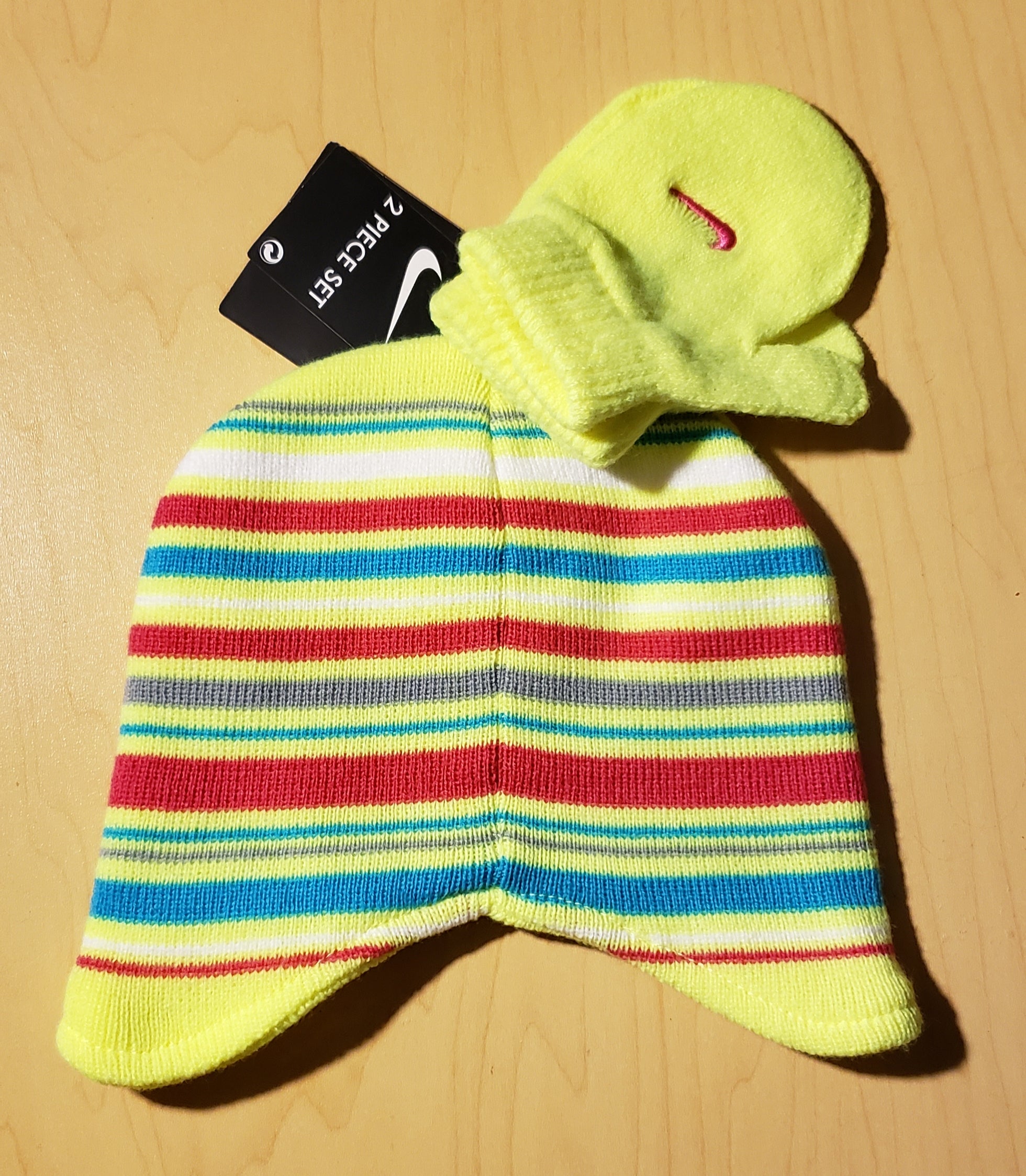 Neon Yellow NIKE Kids Beanie + Mittens Set