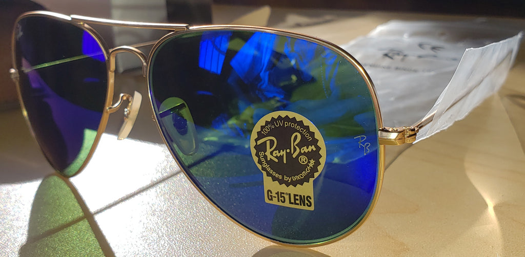 Gold Frame Aviators W/ Blue Lens By Ray Ban