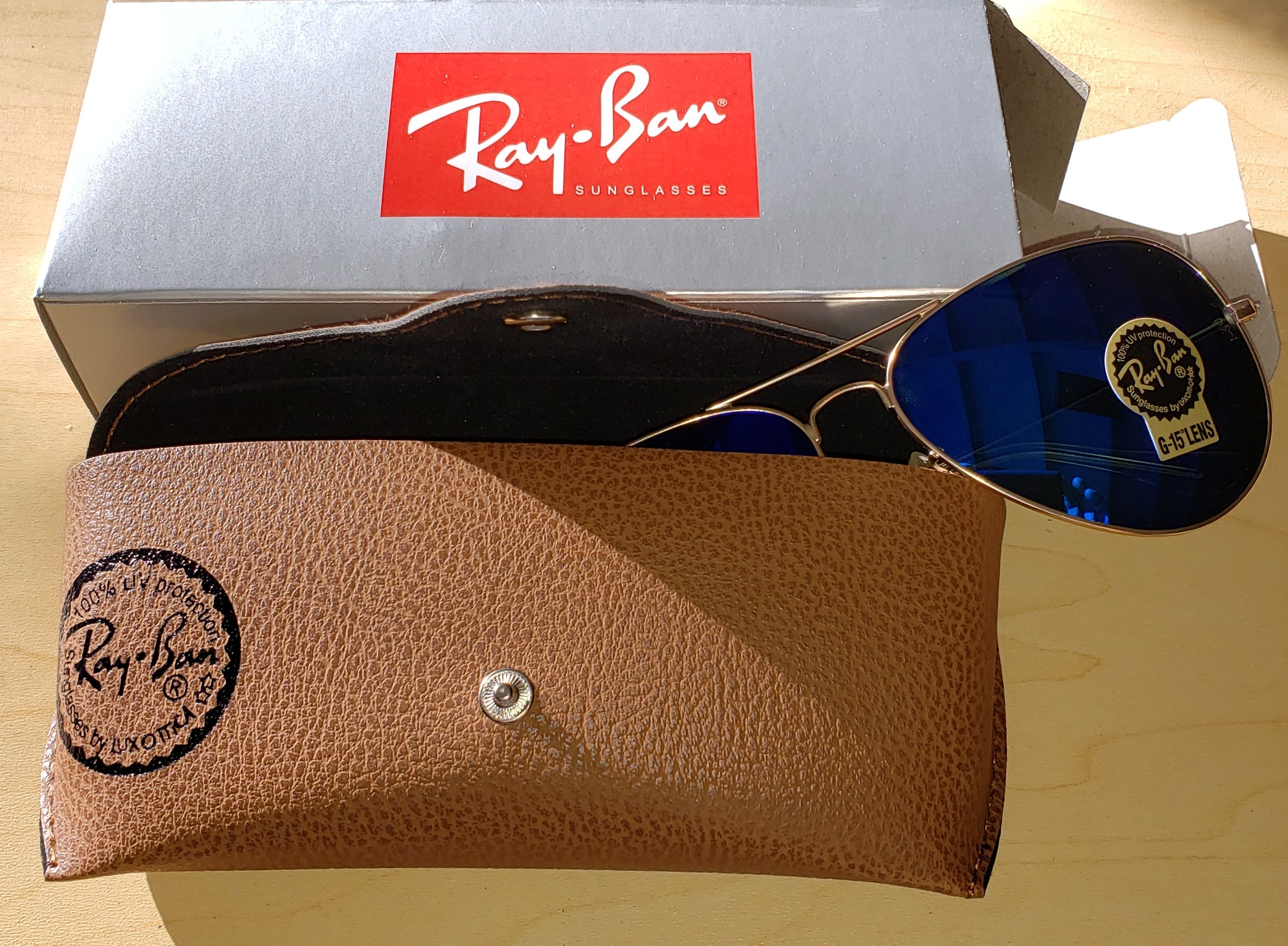 Gold Frame Aviators W/ Blue Lens By Ray Ban