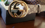 Coffee GUCCI Leather Belt With Gold GG Buckle SIZE 36