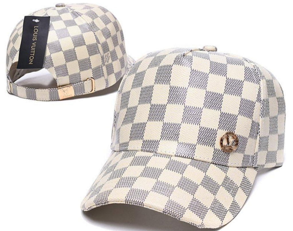 White And Gold Checkered Cap By Louis Vuitton