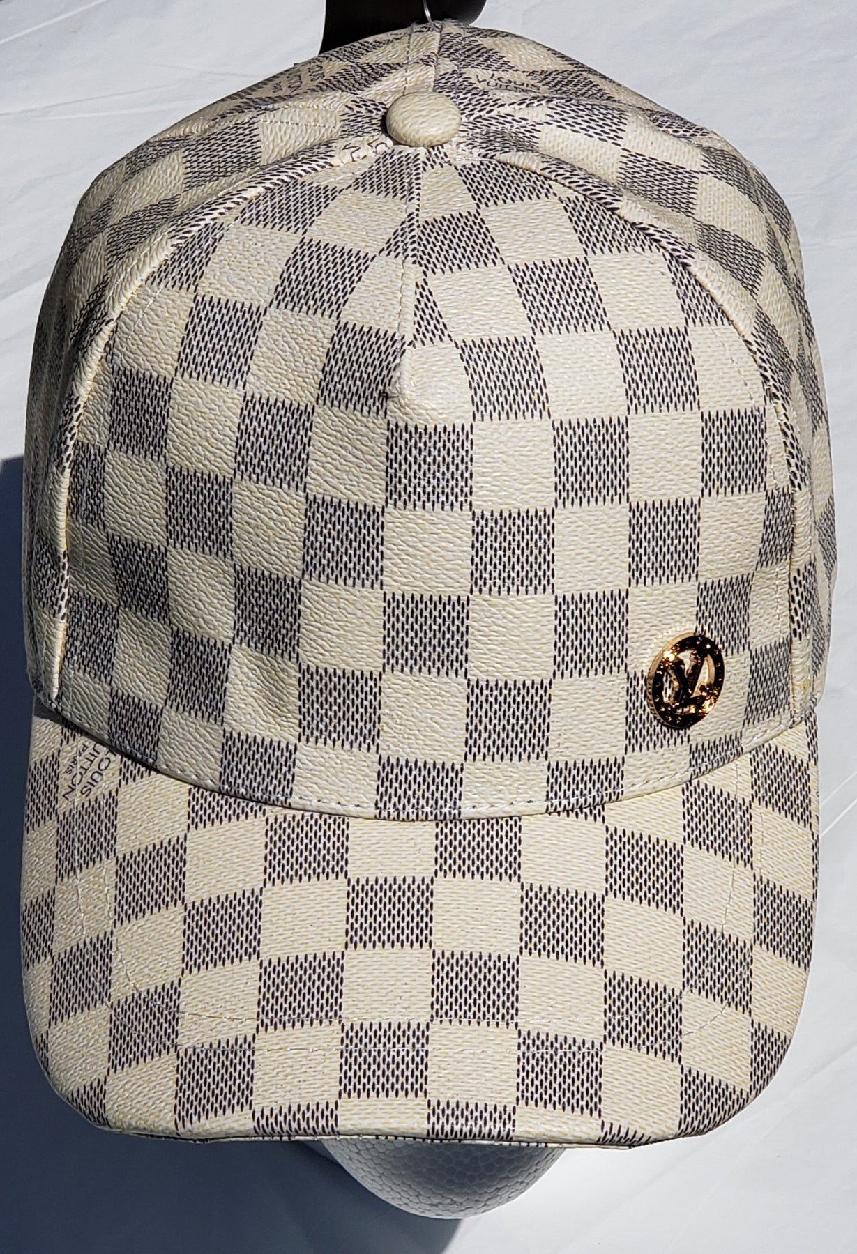 White And Gold Checkered Cap By Louis Vuitton