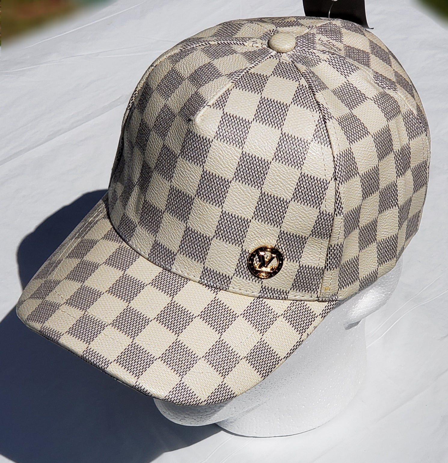 White And Gold Checkered Cap By Louis Vuitton