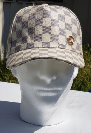 White And Gold Checkered Cap By Louis Vuitton