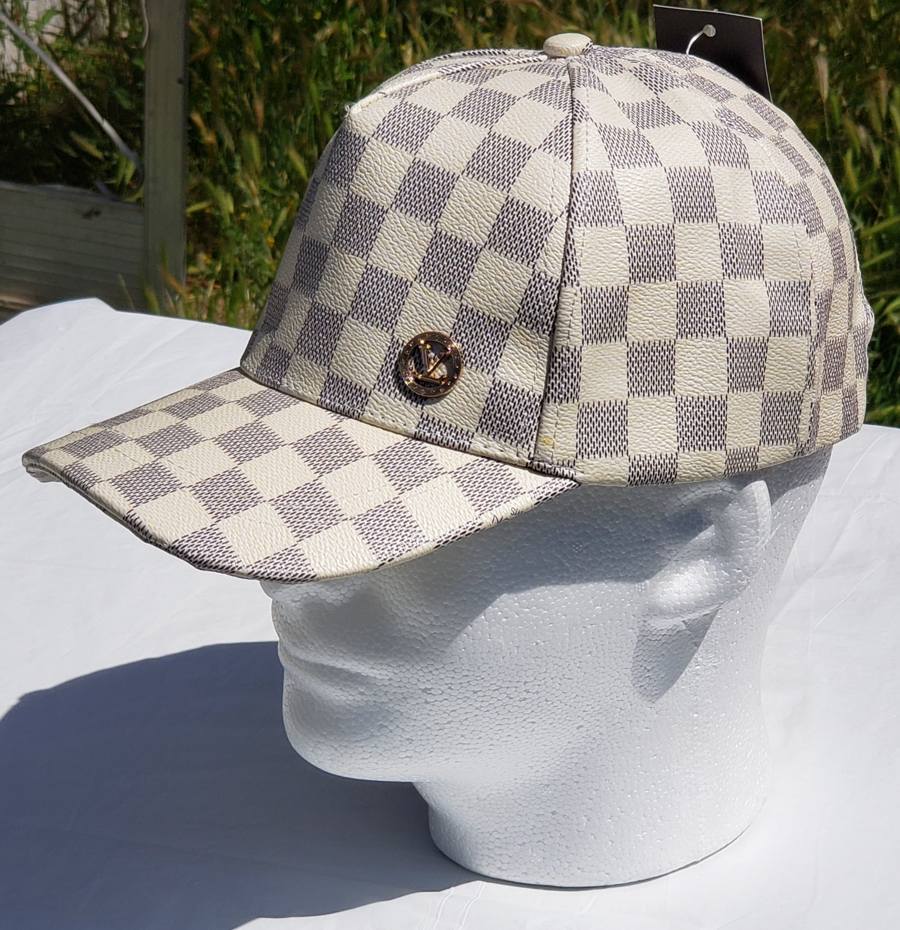 White And Gold Checkered Cap By Louis Vuitton