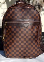 Brown Leather Damier Print Louis Vuitton Backpack