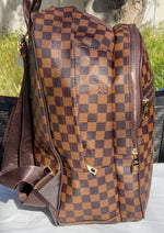 Brown Leather Damier Print Louis Vuitton Backpack