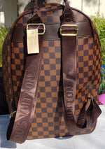 Brown Leather Damier Print Louis Vuitton Backpack