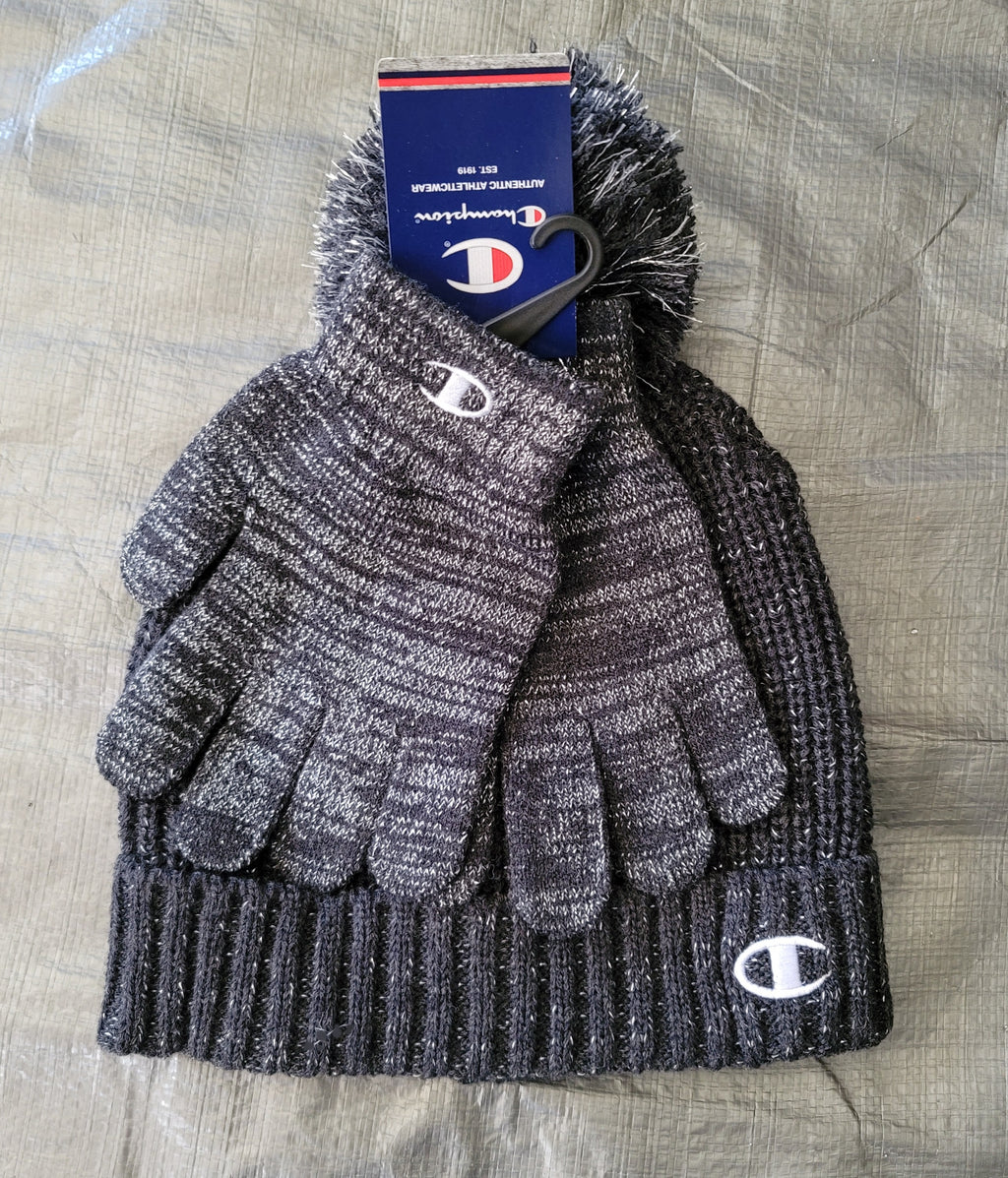 Gray Shimmer CHAMPION Beanie And Glove Set