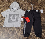 TRUE RELIGION Gray Hooded Short With Black Sweatpants Size 24 Mnths