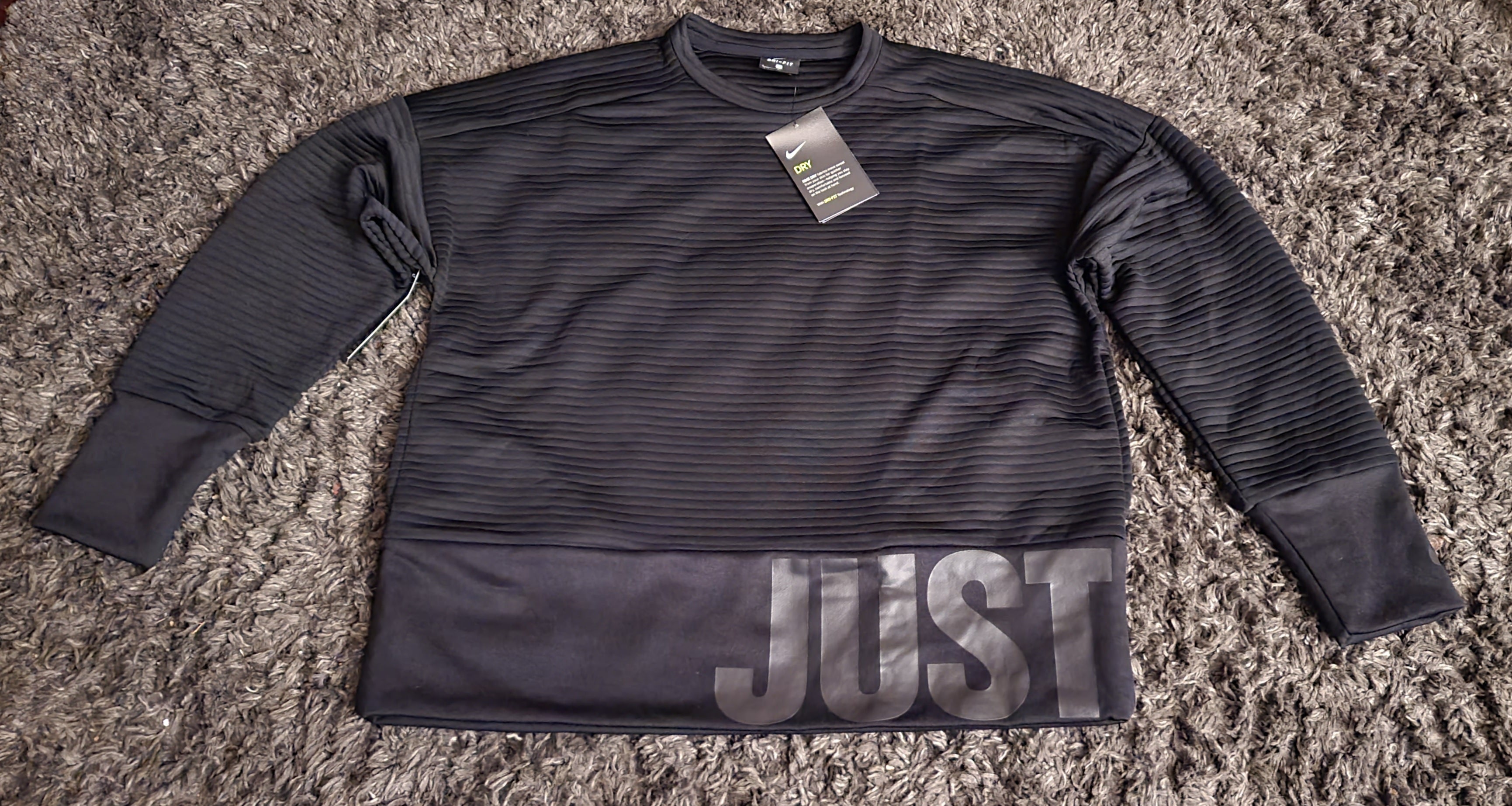 Black Ribbed NIKE Crewneck Sweater With Pockets Size SMALL