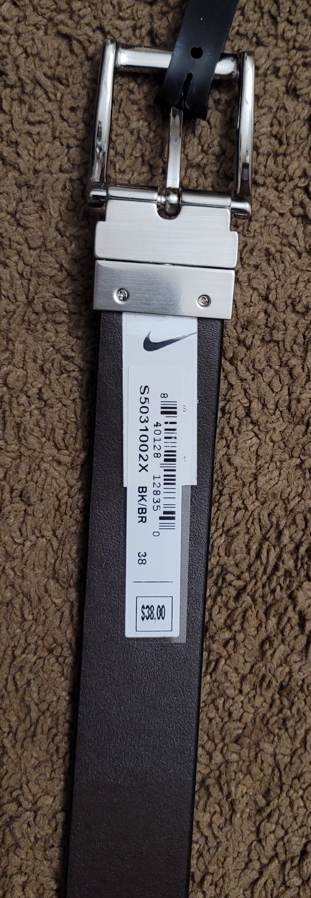 Black Leather And Chrome NIKE Reversible Belt Size 38