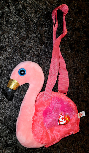 KIDS PINK FLAMINGO PLUSH PURSE By TY