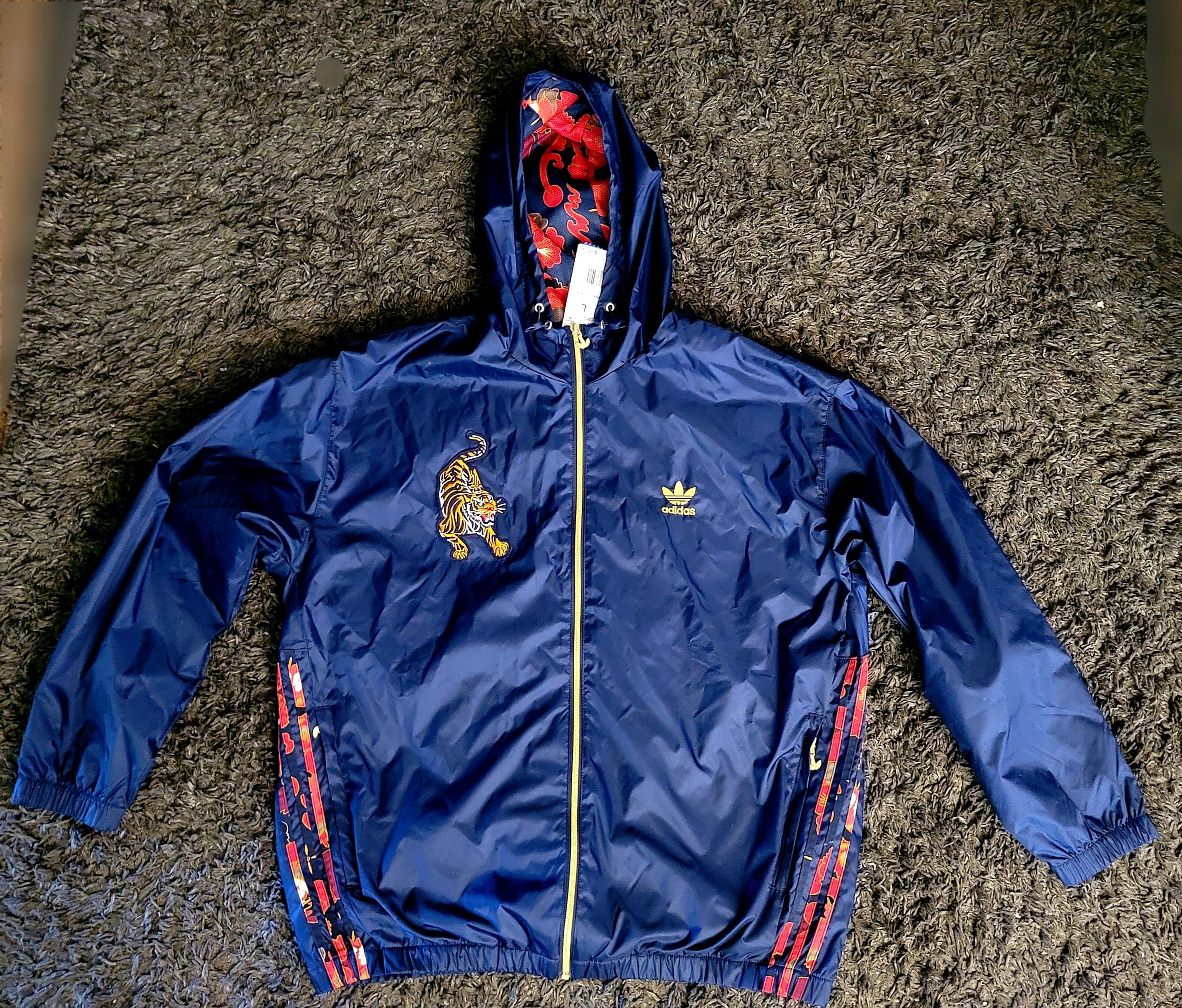 Navy ADIDAS Wind Breaker With Embroidered Tiger SIZE LARGE