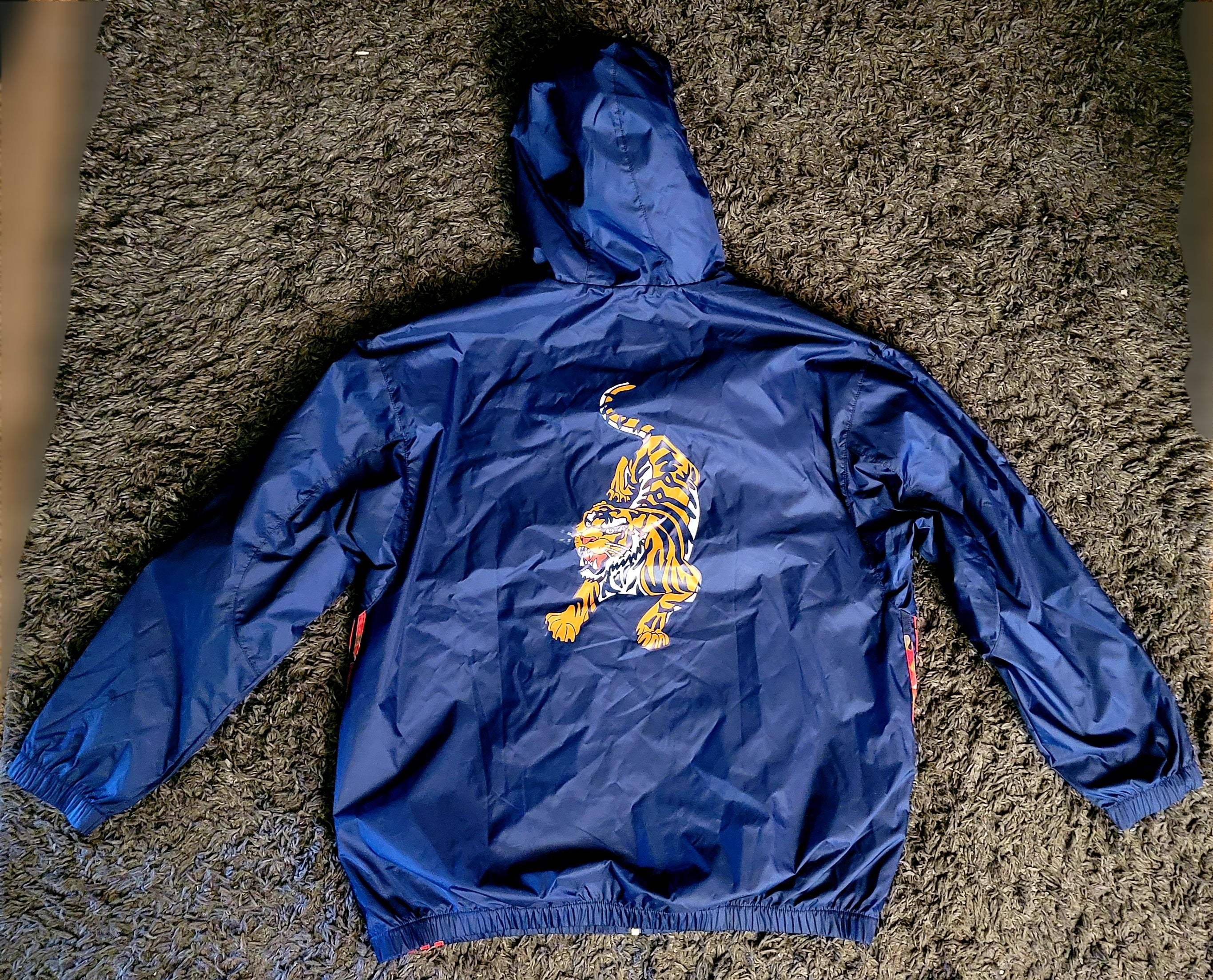 Navy ADIDAS Wind Breaker With Embroidered Tiger SIZE LARGE