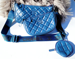 Sexy Blue 3 Piece Chanel "Damnnn Girl" Shoulder Bag Set