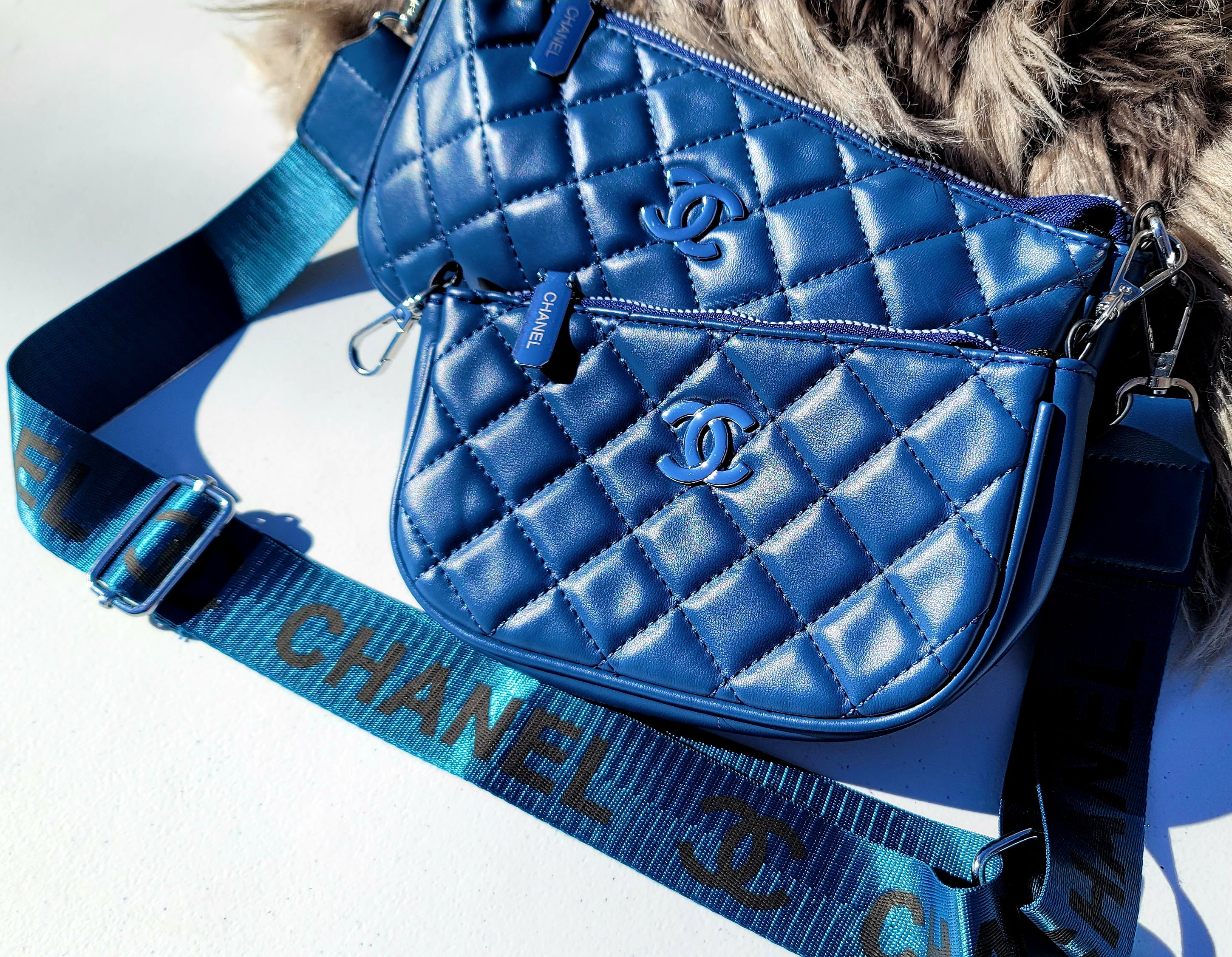 Sexy Blue 3 Piece Chanel "Damnnn Girl" Shoulder Bag Set