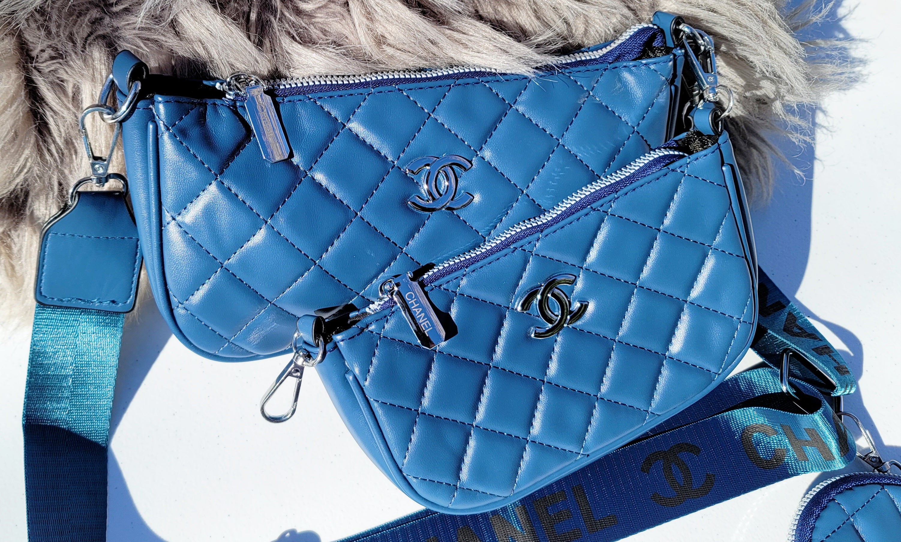 Sexy Blue 3 Piece Chanel "Damnnn Girl" Shoulder Bag Set