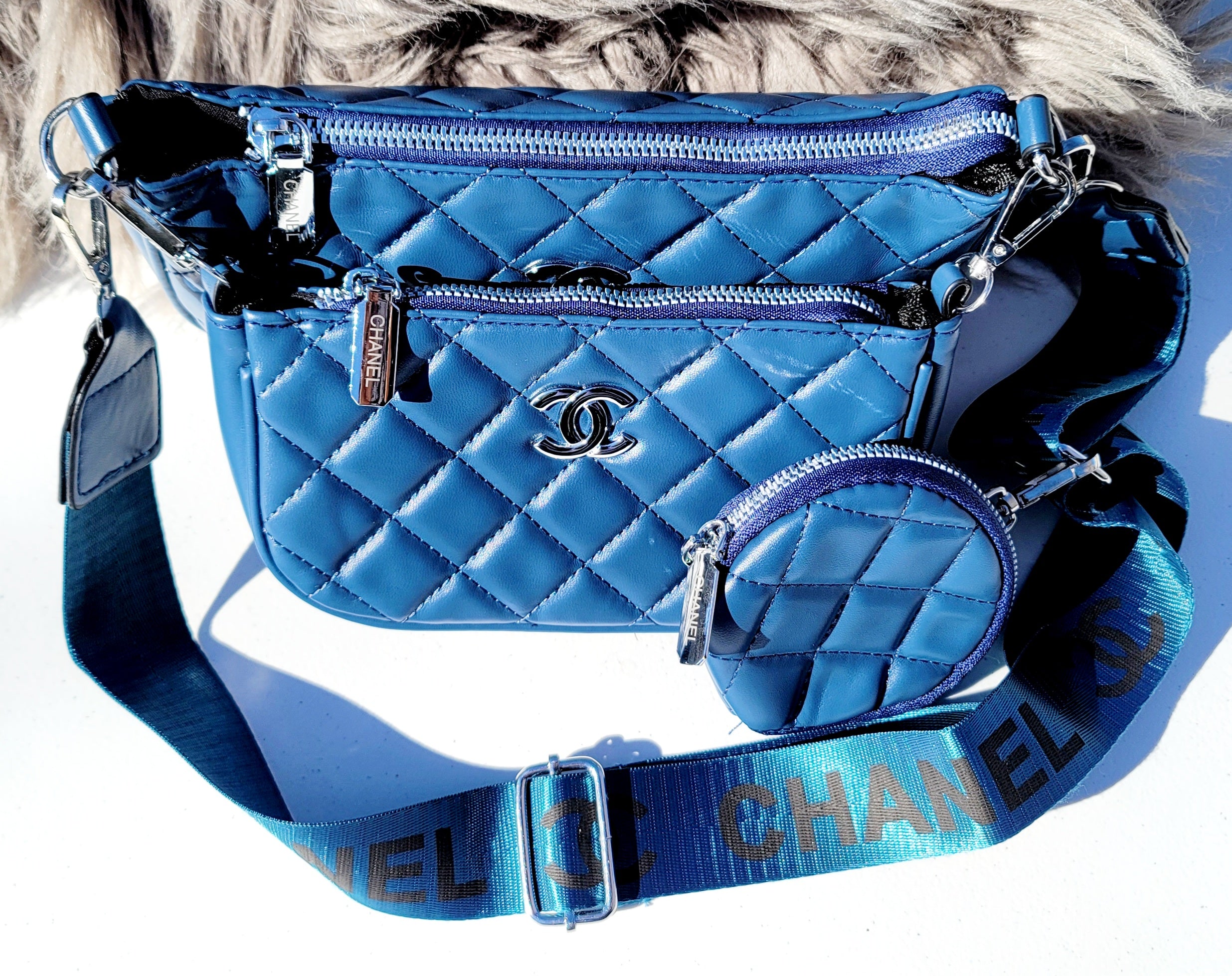 Sexy Blue 3 Piece Chanel "Damnnn Girl" Shoulder Bag Set