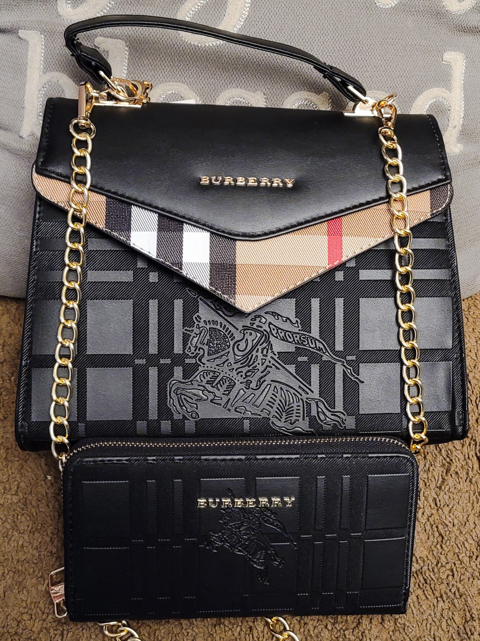 Leather Burberry "Ladies First" Purse And Wallet Set