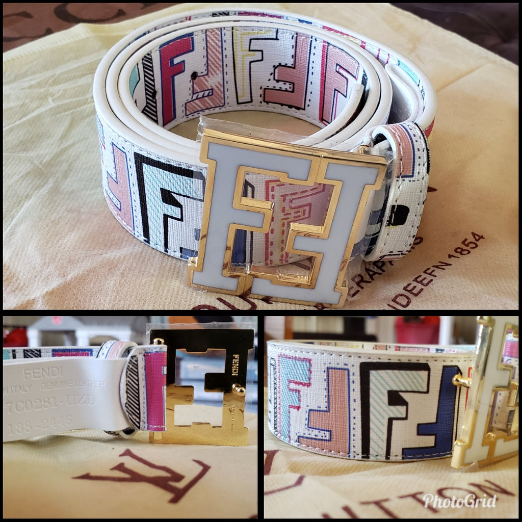 White Multi Colored F Belt By Fendi SIZE 35