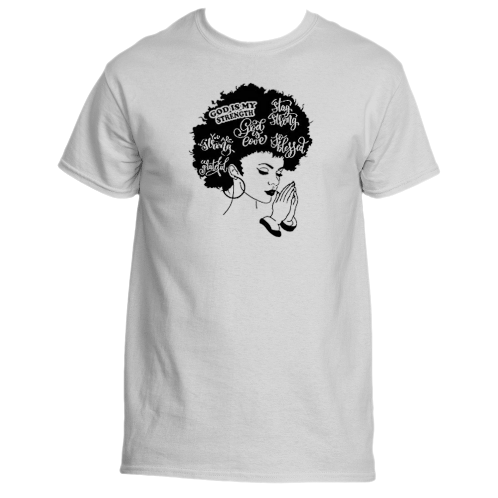 GOD IS MY STRENGTH Black Woman Afro T Shirts